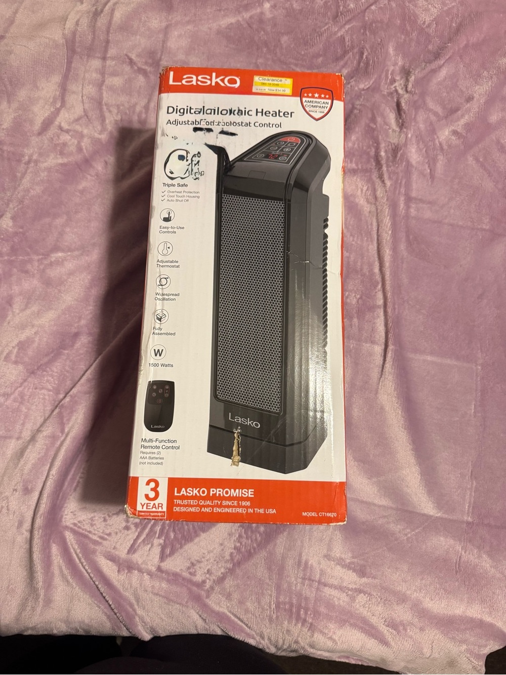 Black Lasko Digital Ceramic Tower Heater with Remote - Black